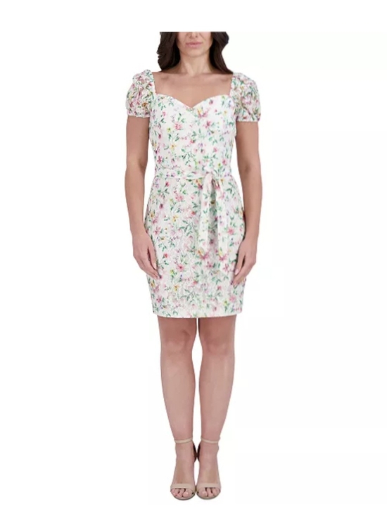 Kensie Dresses & Skirts - Kensie White Floral Puff-Sleeve Tie-Waist Mini Dress